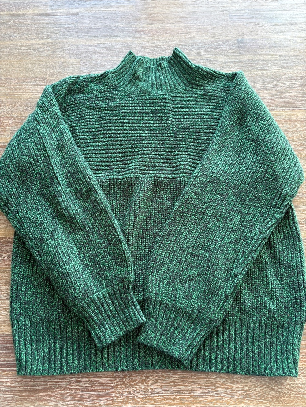 Simons Green Ribbed Mock Neck Sweater